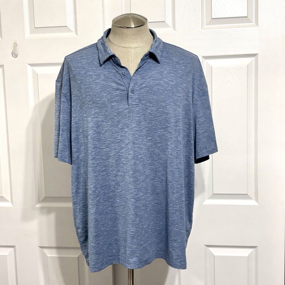 GH Bass & Co Men's Polo Shirt XXL Blue Heather Performance Stretch Short Sleeve